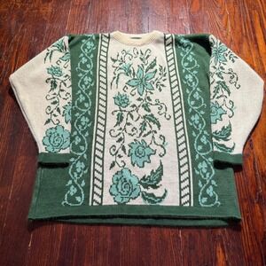 Emerald Isle Sweater Womens Large Floral Intarsia‎ Knit Made In Ireland Acrylic